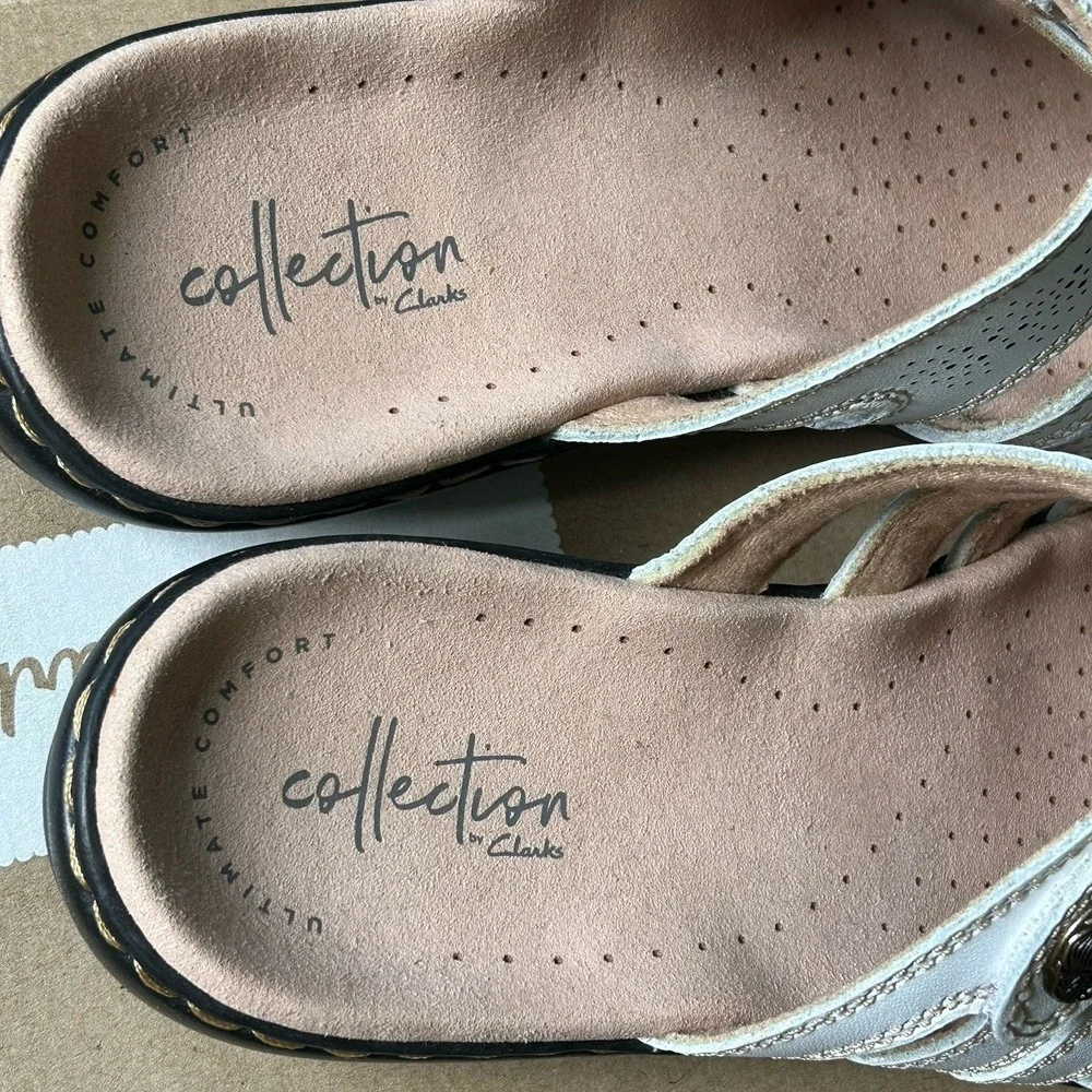 NIB Clarks Collection Leisa Grace - Women's 7.5 -White Adjustable 3 Strap